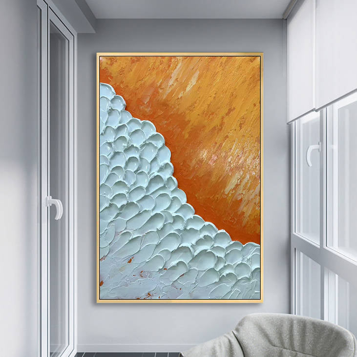 Orange and White Abstract Hand Painted Canvas #YX261