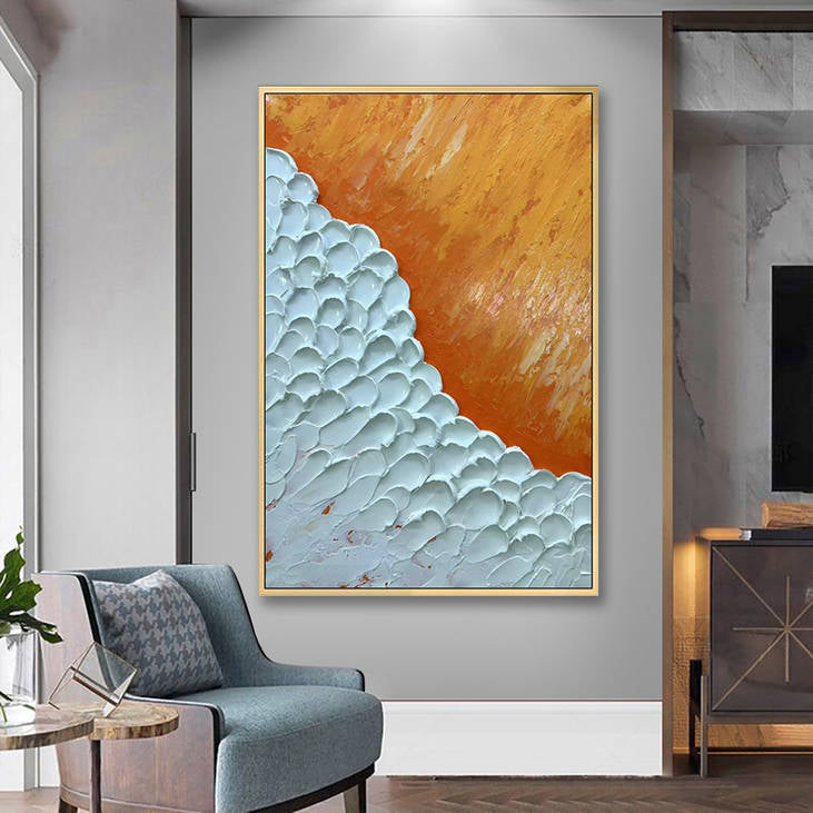 Orange and White Abstract Hand Painted Canvas #YX261