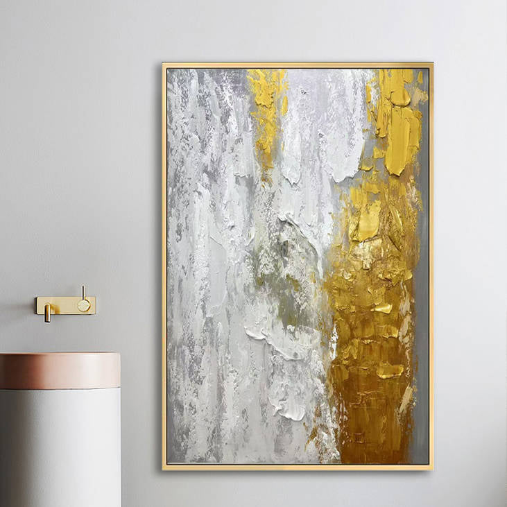 Hand Painted Abstract Gold Gray Textured Wall Art #YX263