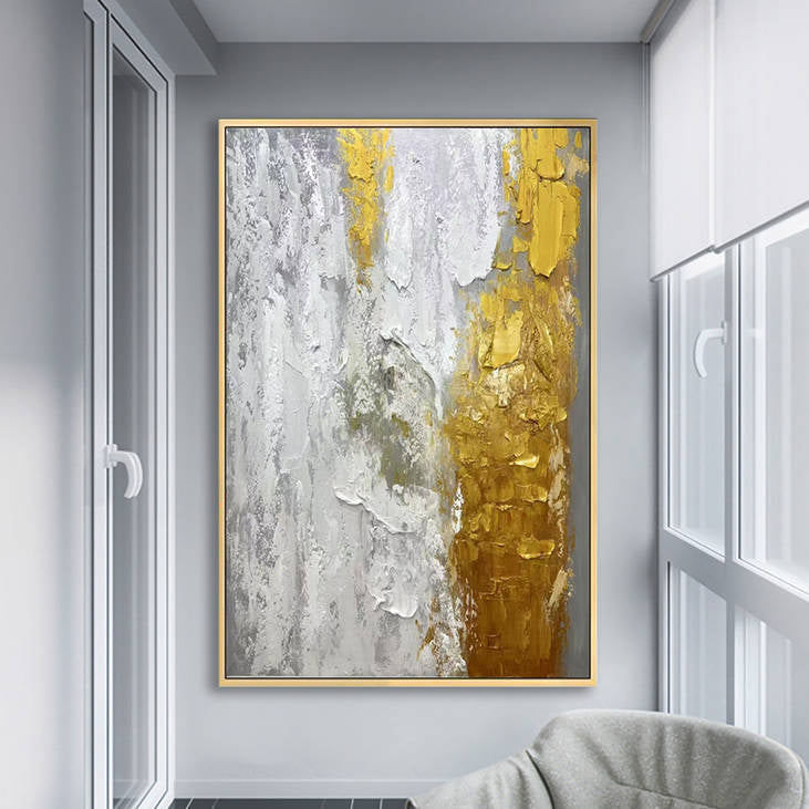 Hand Painted Abstract Gold Gray Textured Wall Art #YX263