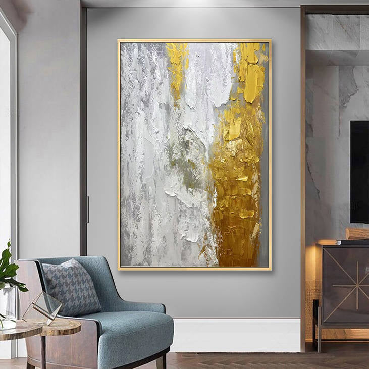 Hand Painted Abstract Gold Gray Textured Wall Art #YX263