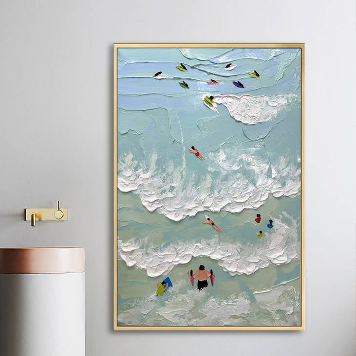 Beach Fun Textured Waves Wall Art #YX264