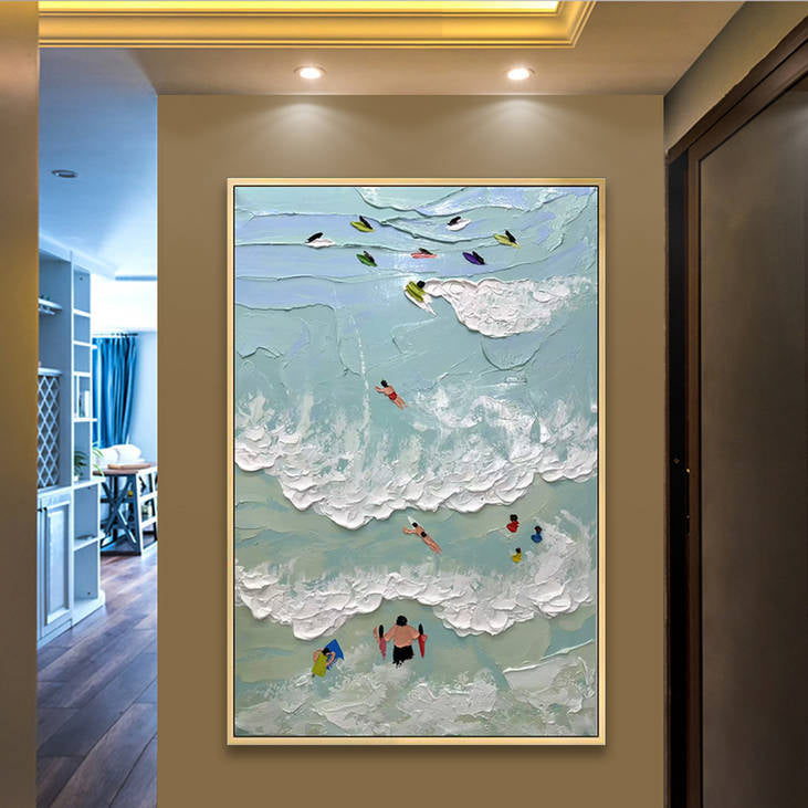 Beach Fun Textured Waves Wall Art #YX264
