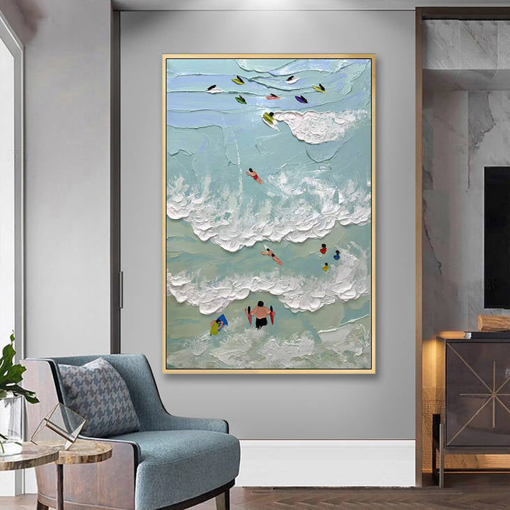 Beach Fun Textured Waves Wall Art #YX264