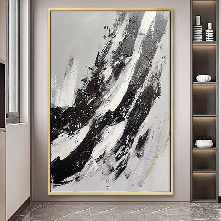 Abstract Black & White Hand Painted Wall Art #YX277