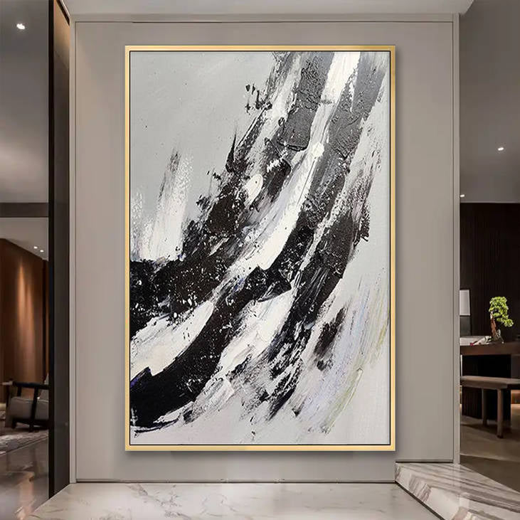 Abstract Black & White Hand Painted Wall Art #YX277