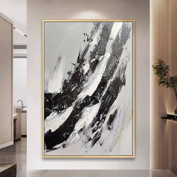 Abstract Black & White Hand Painted Wall Art #YX277