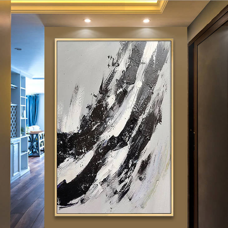 Abstract Black & White Hand Painted Wall Art #YX277