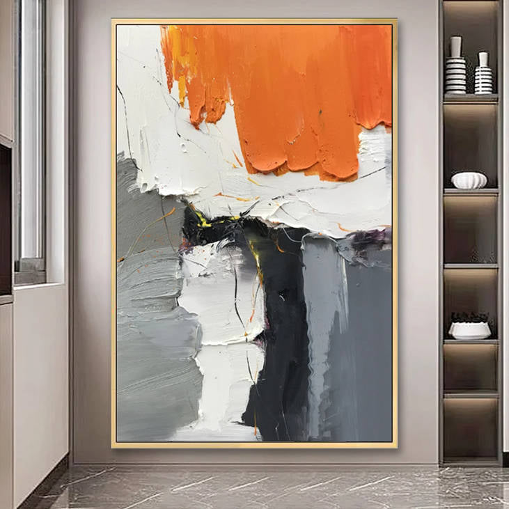 Bold Orange, Grey, White Textured Canvas #YX278