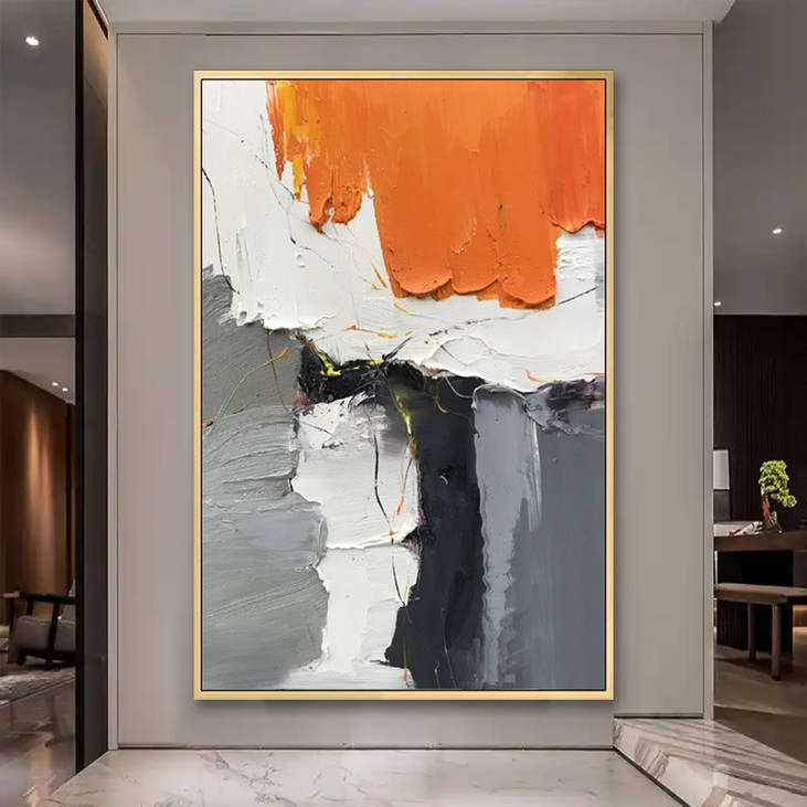 Bold Orange, Grey, White Textured Canvas #YX278