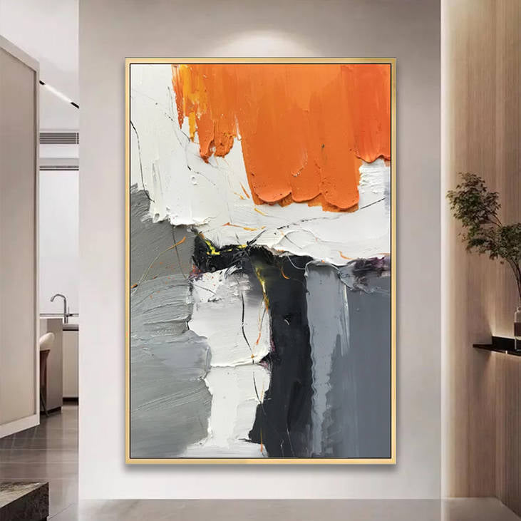Bold Orange, Grey, White Textured Canvas #YX278