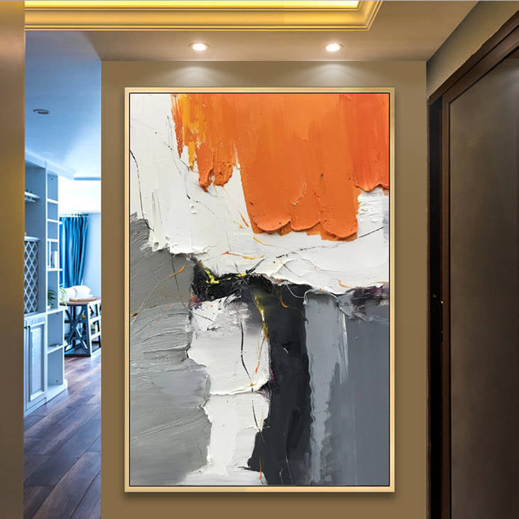 Bold Orange, Grey, White Textured Canvas #YX278