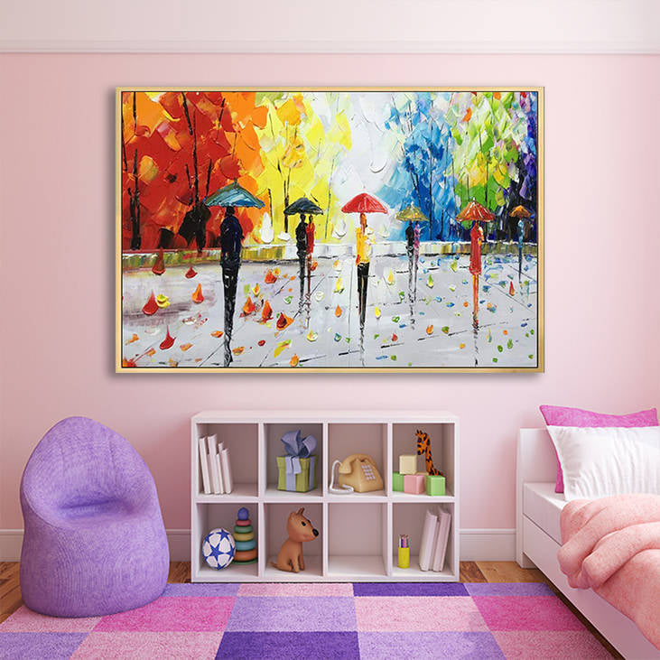 Handmade Abstract Rainy Street Canvas Painting #YX279