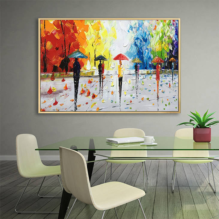 Handmade Abstract Rainy Street Canvas Painting #YX279