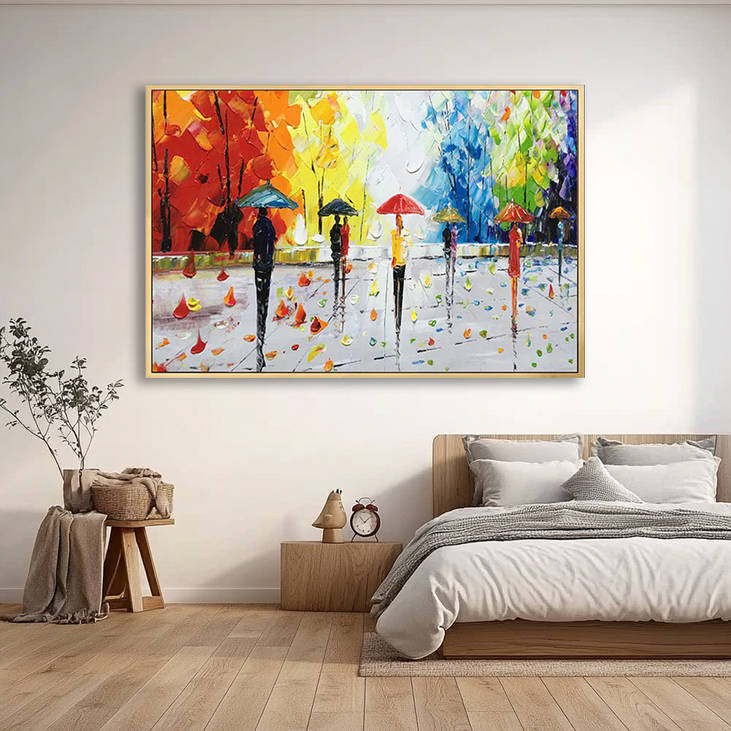 Handmade Abstract Rainy Street Canvas Painting #YX279