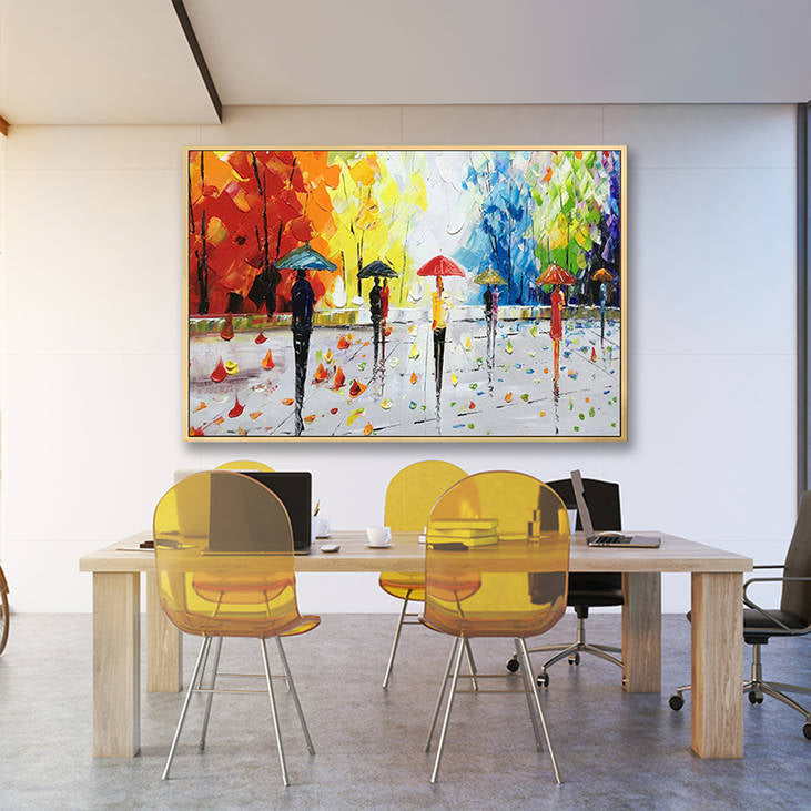 Handmade Abstract Rainy Street Canvas Painting #YX279