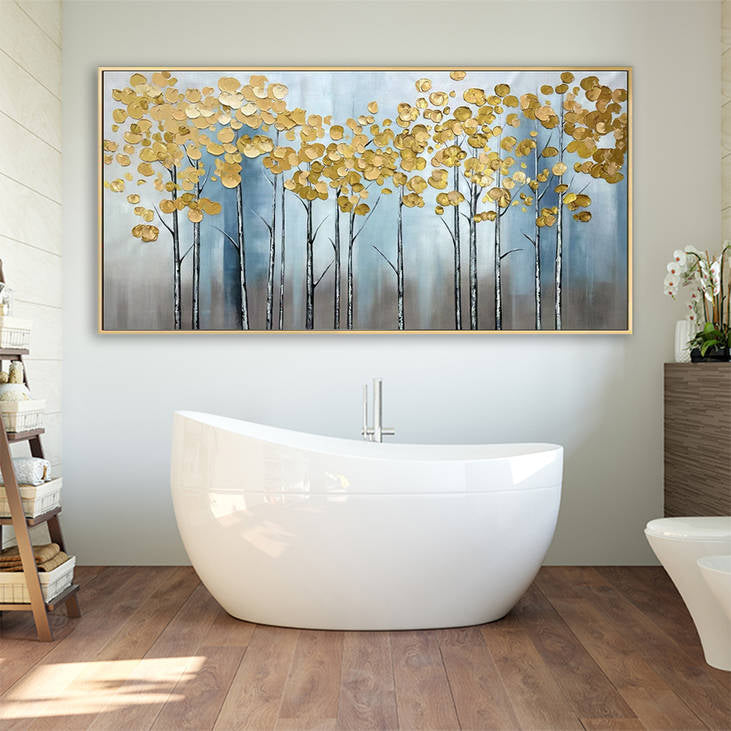 Handmade Gold Leaf Tree Forest Canvas Painting #YX281