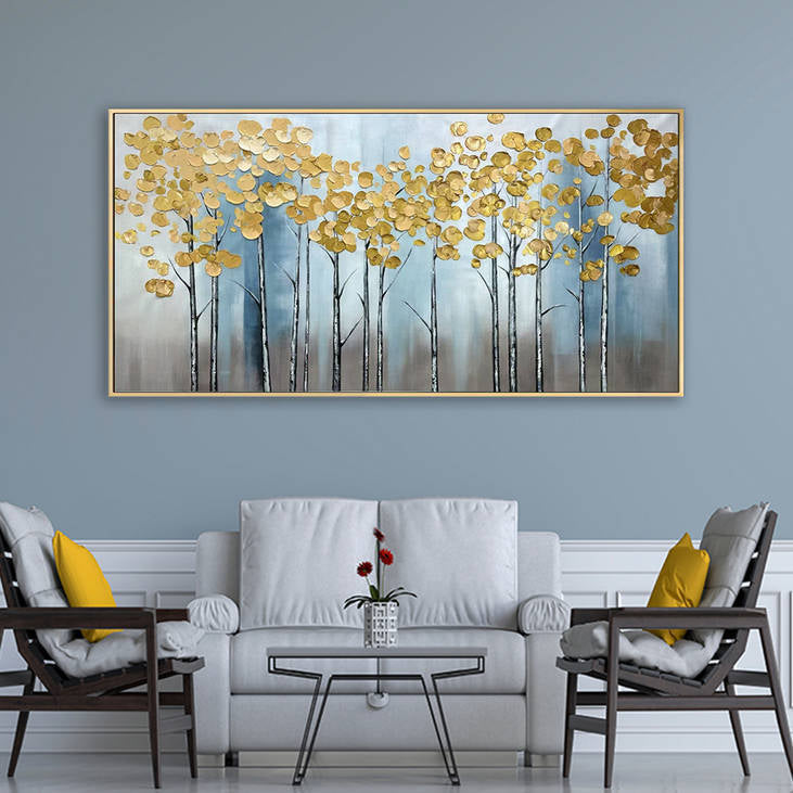 Handmade Gold Leaf Tree Forest Canvas Painting #YX281