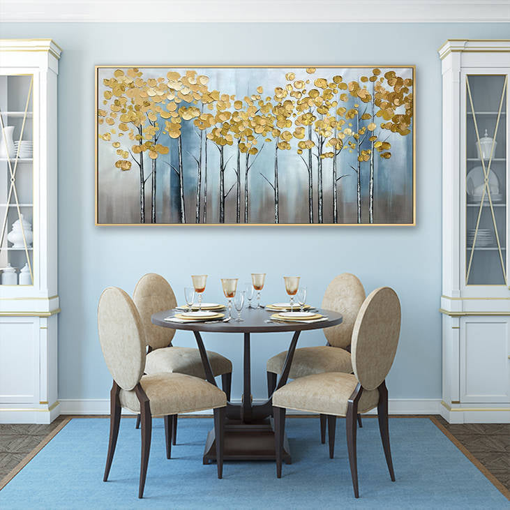 Handmade Gold Leaf Tree Forest Canvas Painting #YX281