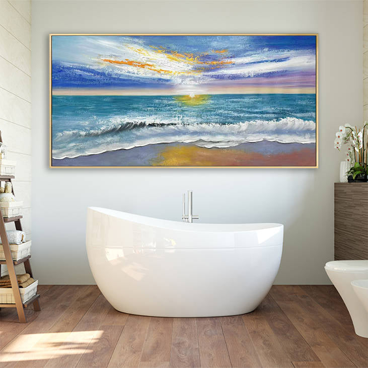 Handmade Seaside Sunset Canvas Painting #YX283