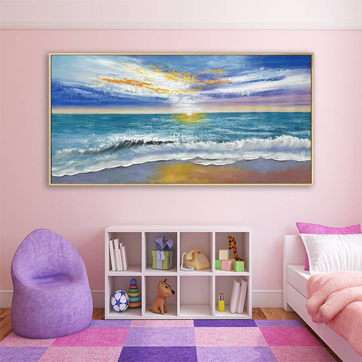 Handmade Seaside Sunset Canvas Painting #YX283