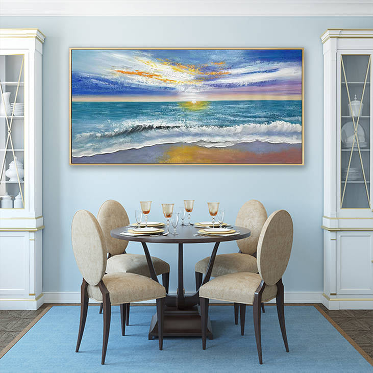 Handmade Seaside Sunset Canvas Painting #YX283