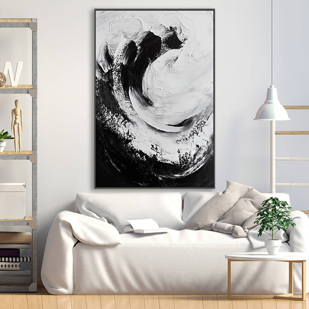 Abstract Black White Swirl Canvas Painting #YX324