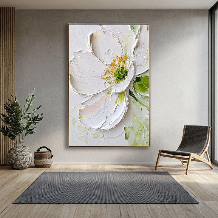 Minimalist White Flower Canvas Painting #YX45