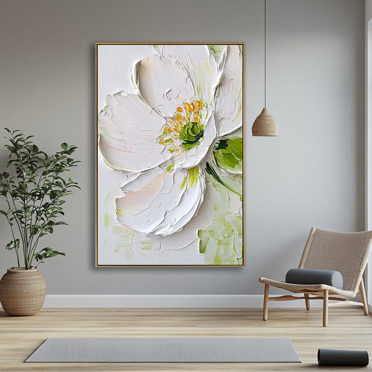 Minimalist White Flower Canvas Painting #YX45
