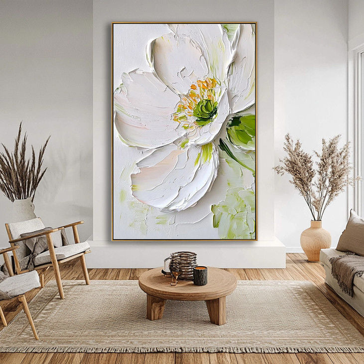 Minimalist White Flower Canvas Painting #YX45