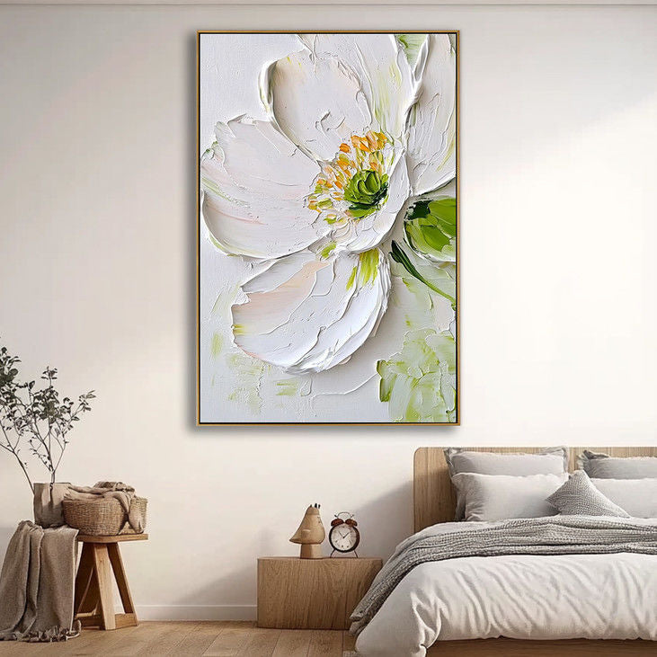 Minimalist White Flower Canvas Painting #YX45