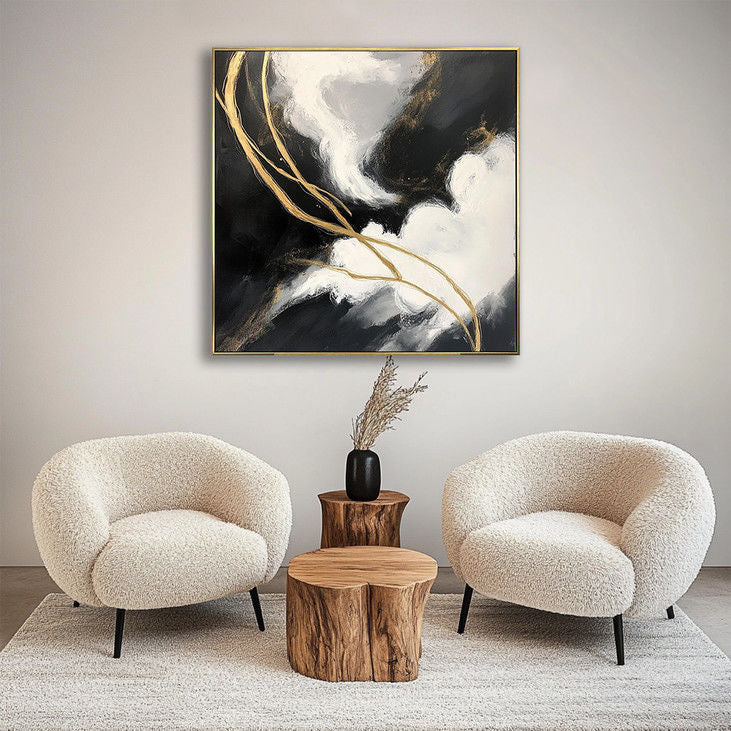 Modern Gold & Black Abstract Canvas Painting #YX37