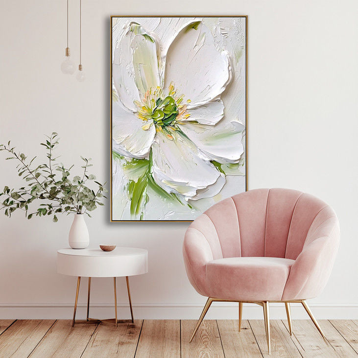 Textured White Flower Canvas Art #YX44