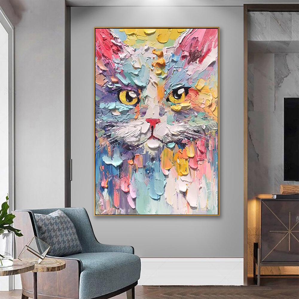 Colorful Textured Cat Canvas Art #VA335