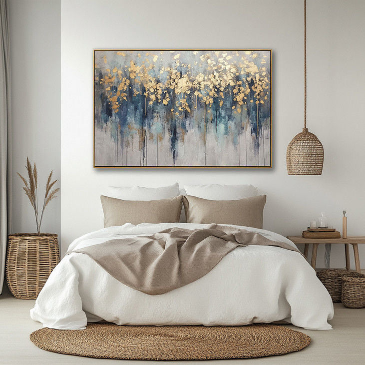 Blue & Gold Abstract Forest Art #YX111