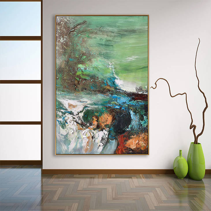 Abstract Green Hand Painted Canvas Art #YX330