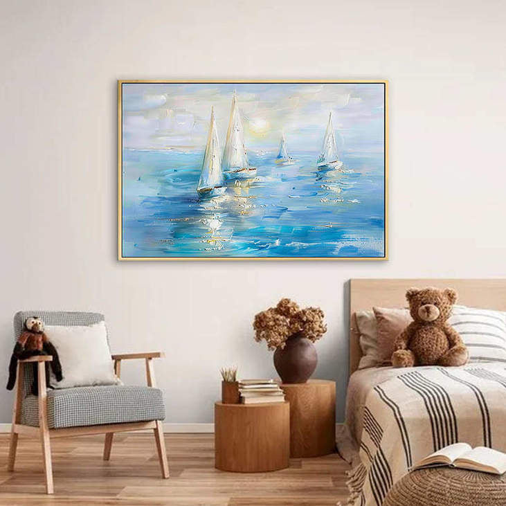 Hand Painted Sailboat Ocean Canvas Art #VA313