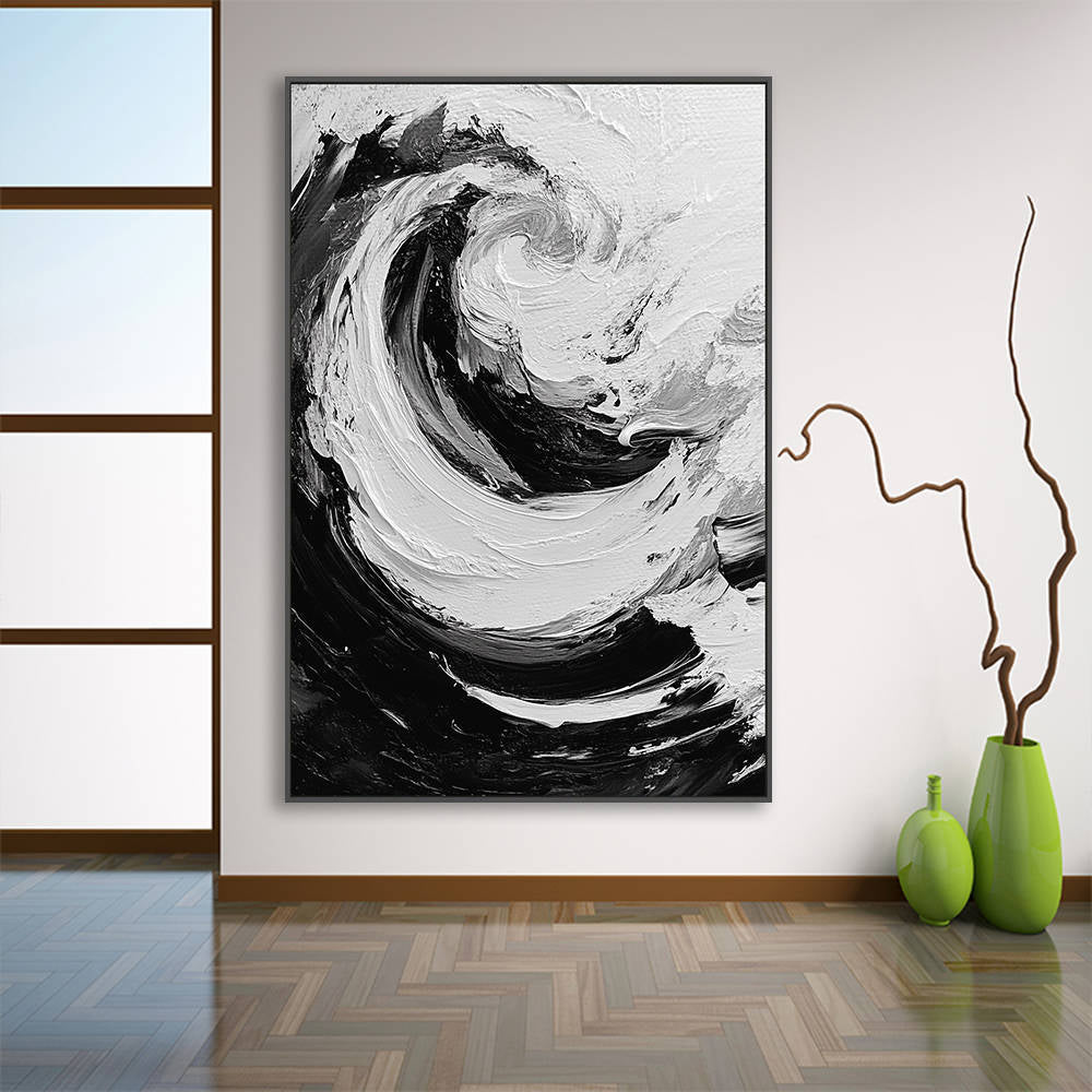 Black and White Abstract Wave Canvas Art #YX325