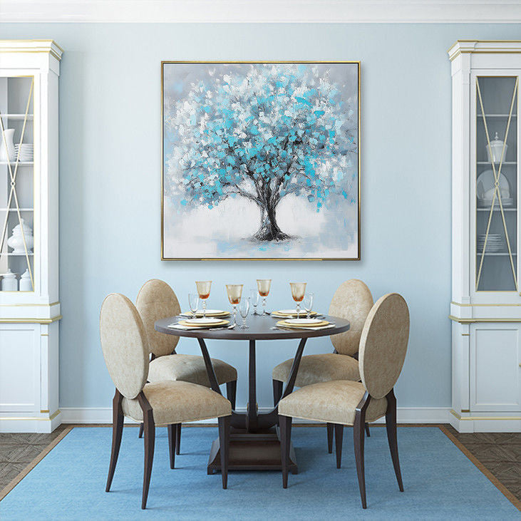 Hand Painted Blue Tree Canvas Art #YX141