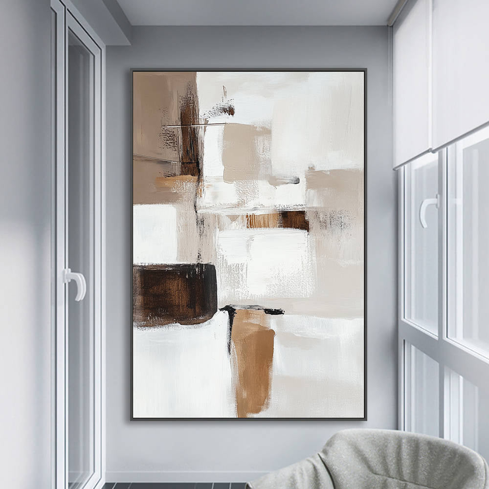 Abstract Beige Brown Textured Canvas Painting #YX313