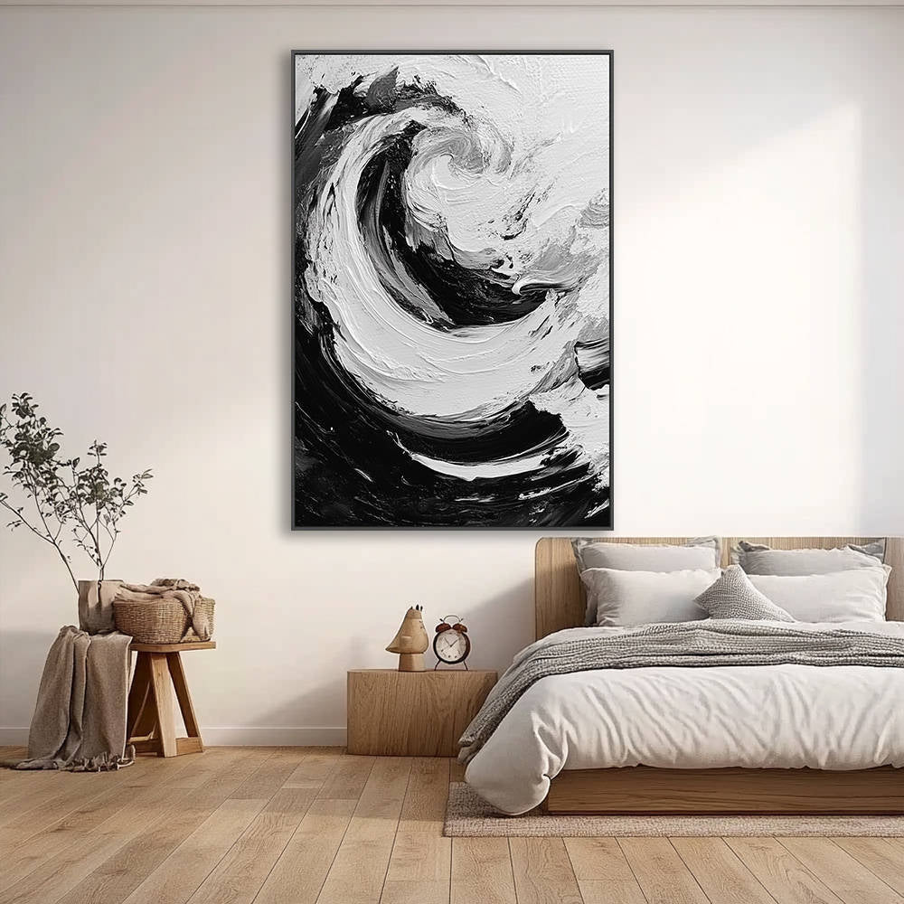 Black and White Abstract Wave Canvas Art #YX325