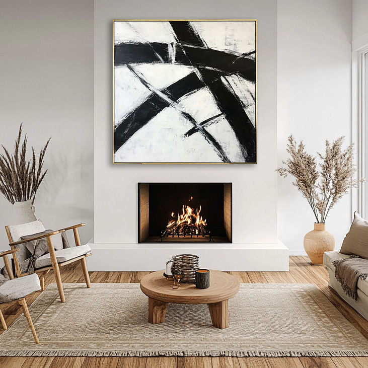 Abstract Intersecting Black Strokes Art #YX150