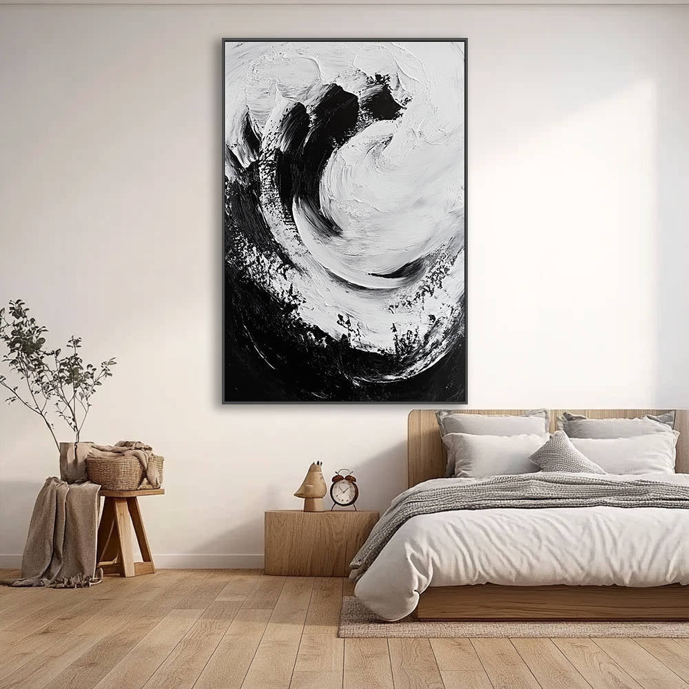 Abstract Black White Swirl Canvas Painting #YX324
