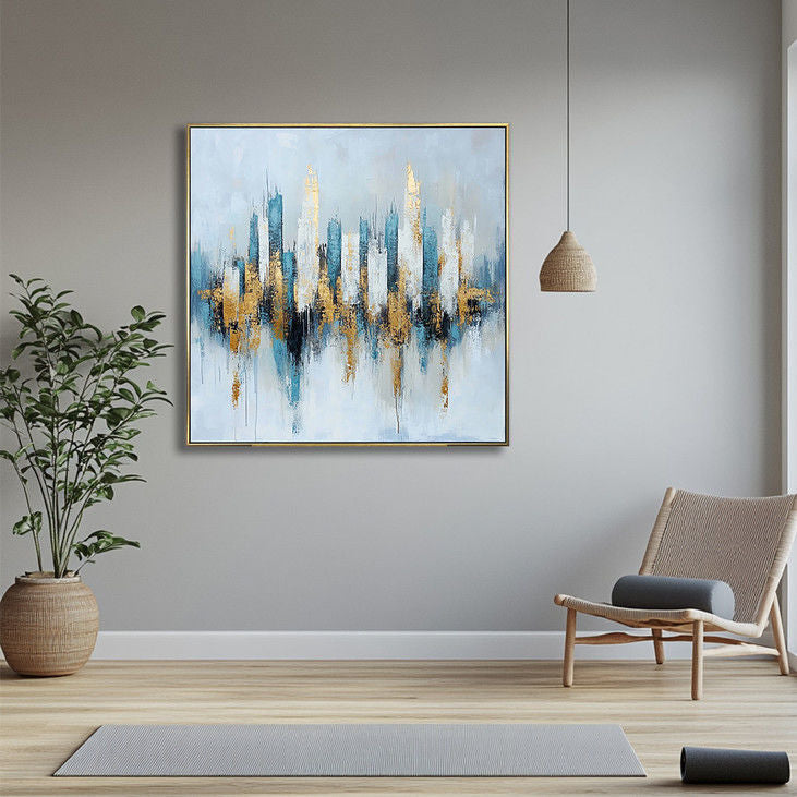 Abstract Gold Skyline Handmade Canvas Painting #YX15