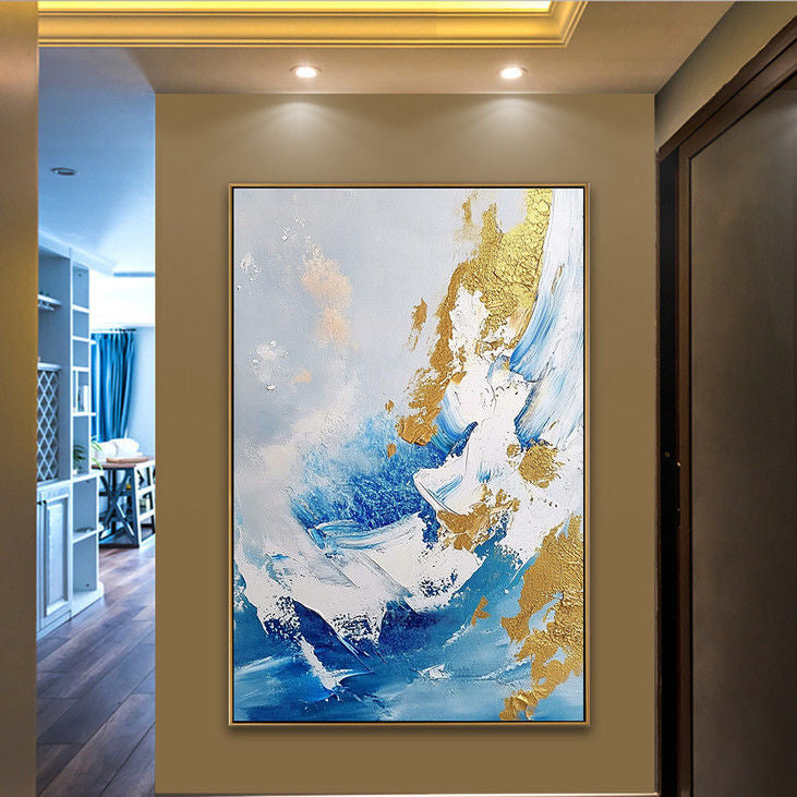 Abstract Blue and Gold Oil Painting #YX84