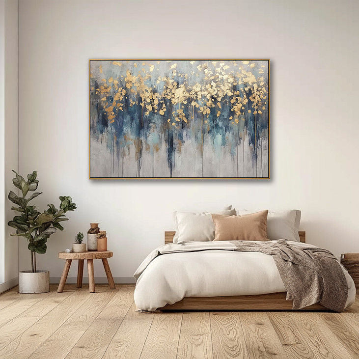 Blue & Gold Abstract Forest Art #YX111