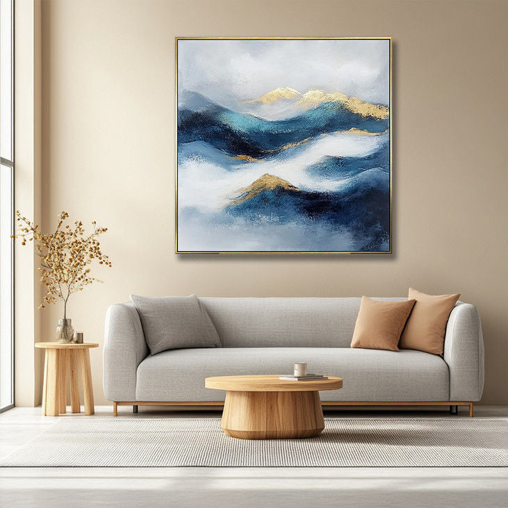 Blue Mountain Abstract Canvas with Gold Peaks #YX18