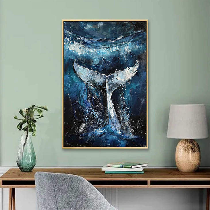 Blue Sea Whale Tail Canvas #VA318