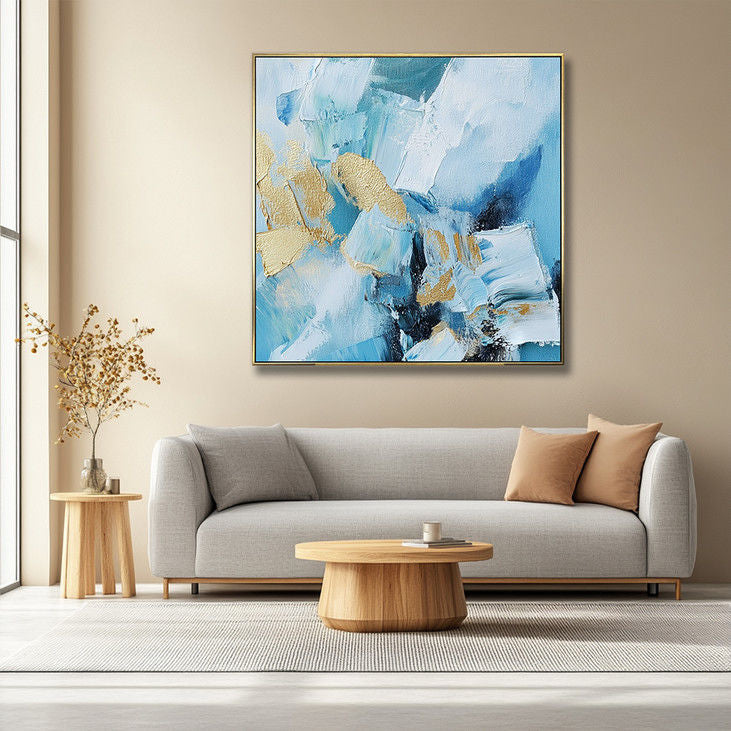 Gold-Accented Blue Abstract Handmade Canvas #YX17