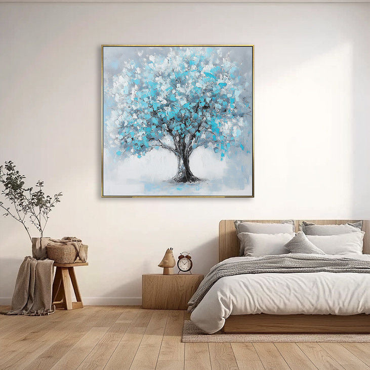 Hand Painted Blue Tree Canvas Art #YX141